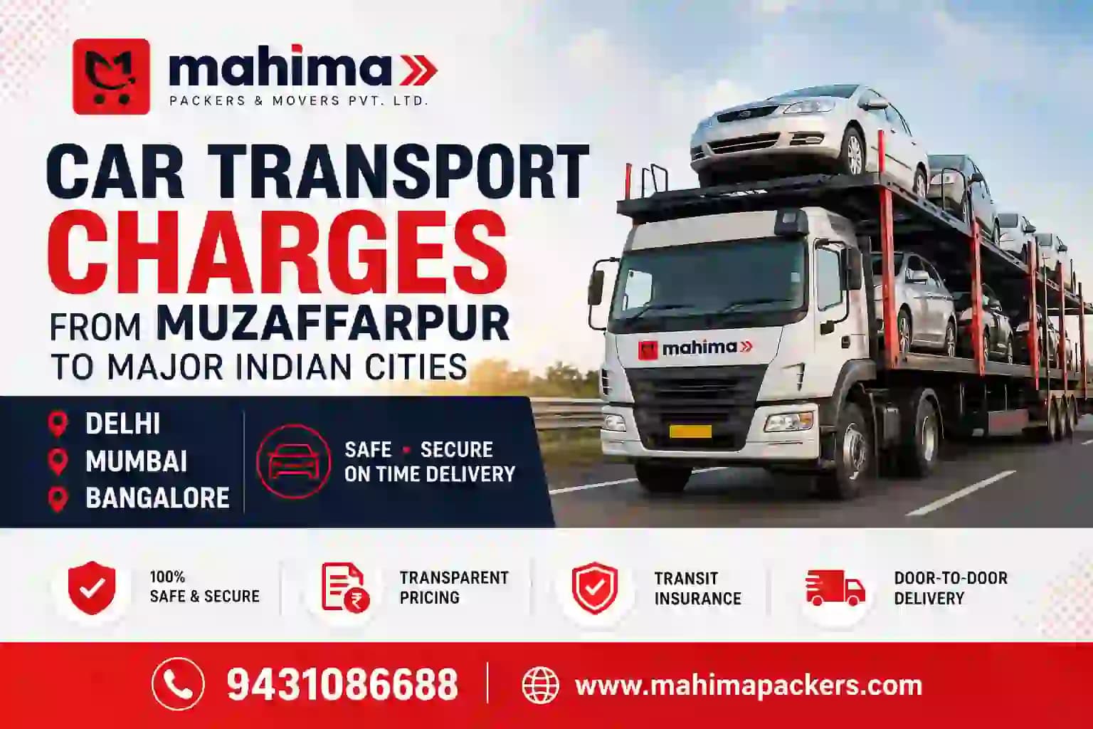 Car Transport Charges from Muzaffarpur to Delhi, Mumbai & Bangalore
