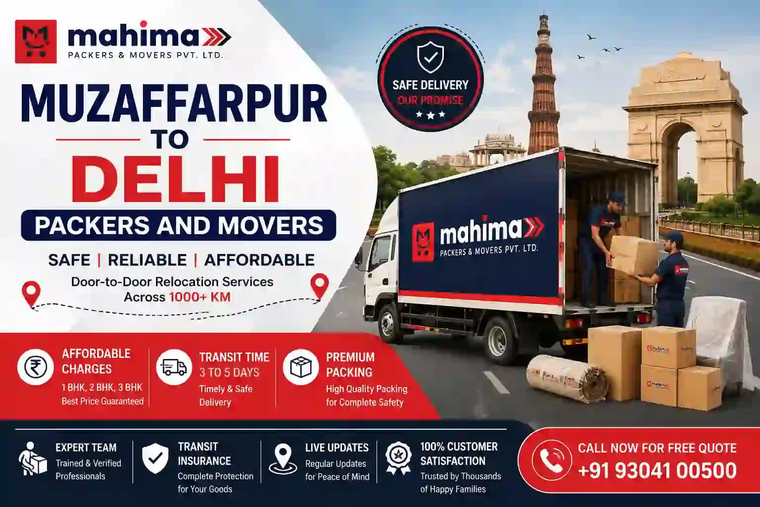Muzaffarpur to Delhi Packers and Movers: Charges & Transit Time 2026